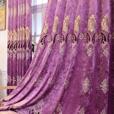 China Blackout On European Luxury Curtains Chenille Living Room Window Fabric Curtains Living Room Le Tenda Purple Pepper Embroidery Ready Made Stock for sale