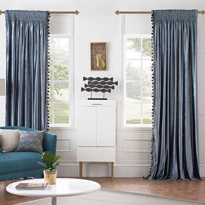 China Light Blue Blackout Grommet Style Fabric Blackout Kitchen Velvet Top Luxury European Curtains for sale