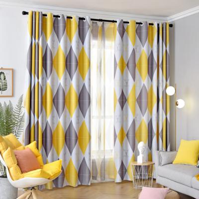 China Hot Sale Blackout Geometry Printing Blackout Sun Shading Ready Made Printed Grommet Window Curtain Panels For Living Room for sale