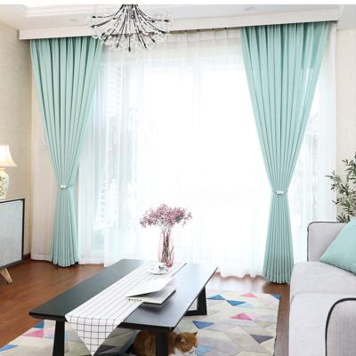 China Factory Supply Plain Modern Green Curtains Sheer Linen Fabric For Hotel Living Room for sale