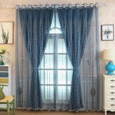 China Modern Custom Blue Floral Home Decor Small Voile Living Room Sheer Curtains for sale