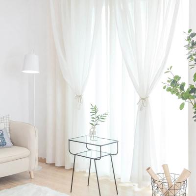 China Factory Direct Modern Plain White Linen Chiffon Sheer Voile Curtain Fabric For Living Room for sale