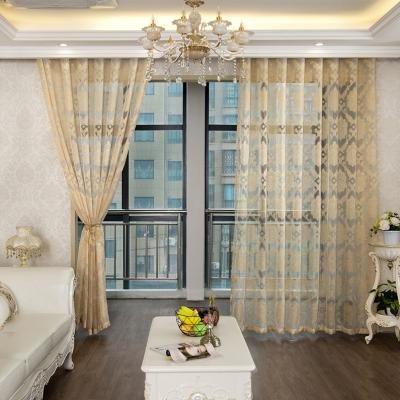 China Modern Gold Embroidered Floral Printed Window Curtain Sheer Fabric for sale