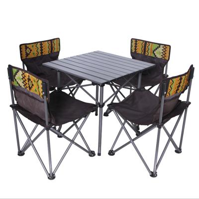 China Contemporary Outdoor Folding Table and Chair Set Portable Beach Table and Chair 5 Piece Set for sale