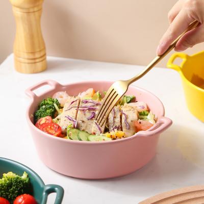 China Stored Luxury Restaurant Salad Fruit With Handles Ceramic Bowl Cheap Price Ceramic Bowl for sale