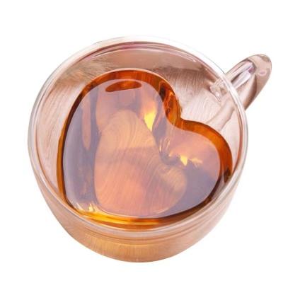 China Disposable Double Wall Glass Mug Shaped In Heart Shape , 240ml Glass Coffee Mug for sale