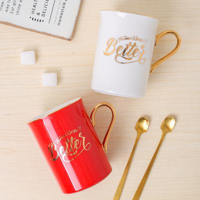 China Disposable Cup With Lid Spoon Creative Small Gift Couples Pair Cups Hand Gift Ceramic Mug Custom Logo for sale