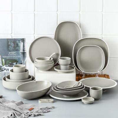 China Hot Sale Gray Color Restaurant Home Porcelain Dinner Set Nordic Tableware Ceramic Stocked Dinnerware Set for sale