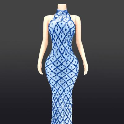 China Novance Y2360-B Luxury Women's Clothing Dresses 2021 Blue Sexy Women Mesh Diamond Club Dress Casual Dress For Engagement Formal Dress for sale