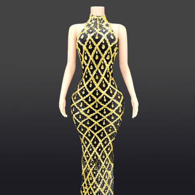 China Novance dresses Y2360-B plus size women's dress yellow and black suit Diamond New Pattern Casual Stage girl party summer women's dress for sale