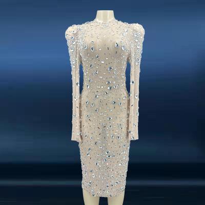 China Novance Y2201 China Factories Breathable Diamond Rhinestone Sheer Back Evening Dress Women Party Rochii Elegante Dress Women Celebrity for sale