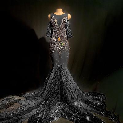 China 2022 Luxury Sequined Sparkly Anti-Static Crystal Formal Evening Dress Black Long Mermaid Dress Summer Elegant Dress For Women for sale