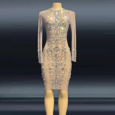 China Novance Y1679 Anti-Static Crystal Rhinestone Sexy Nude Sparkly Cocktail Dress Suppliers Dresses Modest Evening Dress Slim Elegant for sale