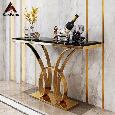 China Customized Top Selling Living Room Hall Rose Gold Frame Hotel Corridor Table Sparkle Foyer Table Console Table Metal for sale