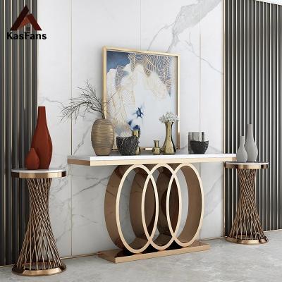 China Customized Customized Light Hotel Lobby Table Entry Corner Stainless Steel Post Modern Luxury Table Hotel Furniture for sale