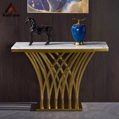 China Good Price Customized Marble Top Hall Gold Home Furniture Stainless Steel Table Saudi Arabia Console Table for sale