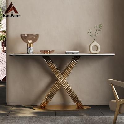 China Customized Popular American Modern Style Foyer Table Hall Table Black Marble Console Stainless Steel Altar Table for sale