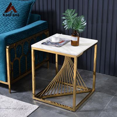 China Hot Selling Wholesale Customized Side Tables Elegant Hall Cost-effect Stainless Steel Mini Coffee Tables White Marble Hotel Place Tables for sale