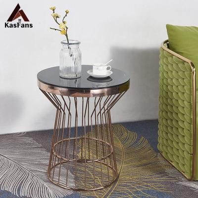 China Simply Nordic Style Customized Side Tables Stainless Steel Mini Tables Elegant Retro Tempered Glass Coffee Tables Apartment Style for sale