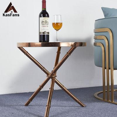 China Simple Design Customized Side Tables Tempered Glass Coffee Tables Apartment Stainless Steel Mini Tables Elegant 3 Retro Legs for sale