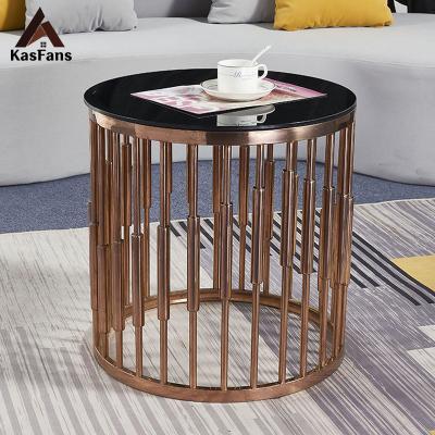 China Customized Vintage Style Simple Side Tables Small Home Furniture Rose Gold Stainless Steel Coffee Table Round End Tables Durable Flat for sale