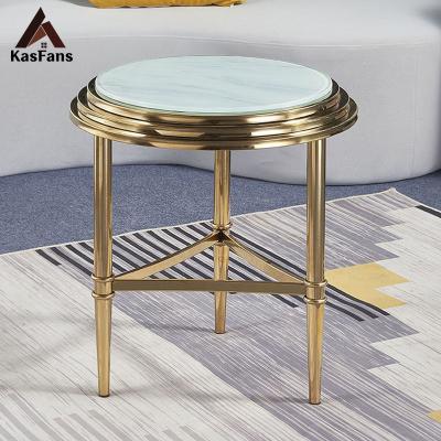 China Customized Design Unique Side Tables Living Room Cost-Effect Coffee Table Long Service Life Durable Round End Tables Stainless Steel Marble for sale