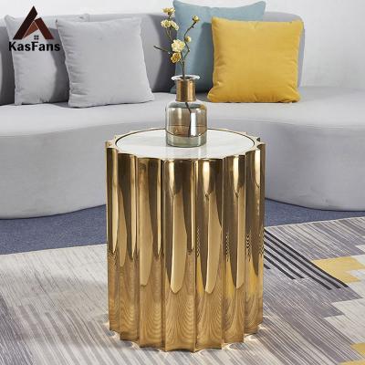 China Customized Perfect Low Design Stainless Steel Side Tables Cost-Effect High Quality Marble Coffee Tables Indoor Durable Round End Tables for sale