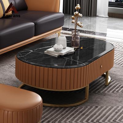 China Customized OEM Customized Minimalist Coffee Tables With Storage Modern Trend Tea Tables Stainless Steel Base Center Tables Marble Cover for sale