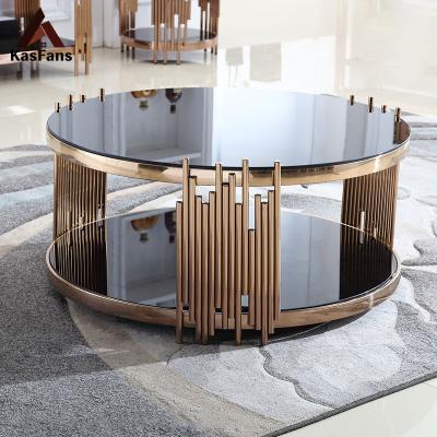 China Chinese Manufacturer Customized Round Coffee Tables High Quality Glass Tea Tables Stainless Steel Base Center Tables Strong Bearing Gravity for sale