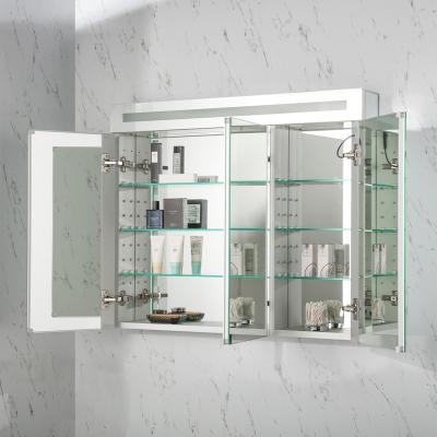 China Custom Made High End Modern Storage Room Bath Medicine Cabinet Shelves LED Lighted Bathroom Mirror Glass Cabinet for sale