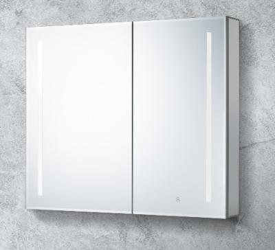 China Modern Bathroom Mirror Aluminum Wall Mounted Cabinet LED Lighting Bathroom Cabinet Furniture Double Door Bathroom Medicine Cabinet for sale