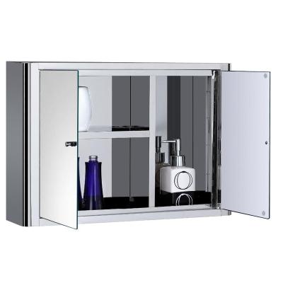 China Modern Creative 304# Stainless Steel Metal Bathroom Cabinet Design Bathroom Sliding Double Door Mirror Cabinet for sale