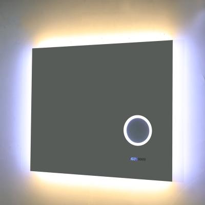 China Bright blue bathroom LED wall mount mirror furniture tooth&clock/speaker mirror led bathroom wall mount LED sliver mirror for sale