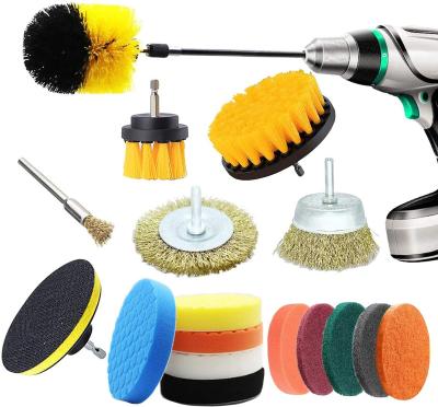 China Durable drill brush attachments set 18 pieces for scrubbing pads and mopping drill brush power scrubber for grout for sale