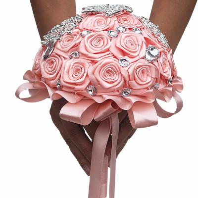 China Wedding Haoxie Artificial Flower Selling Party Rose Style Custom Ribbon Brides Bouquet Decorations Handmade Wedding for sale