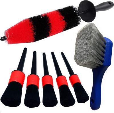 China Portable 7Pcs Wheel and Tire 17 Brush Car Detailing Kit Long Soft Wheel Brush 5 Inch Car Wash Detailing Brush Car Kit for Dirty Cleans for sale