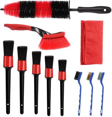 China Portable 11 Pcs Wheel Tire Brush Kit Car Detailing Brush Kit 17inch Soft Long Wheel Brush for sale