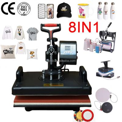 China Dual Display Adjustable Thermostat New Advanced 8 in 1 Combo Heat Transfer Machine Sublimation Heat Press Machine for Mug/Hat/T-shirt/Slate Rock/MDF for sale