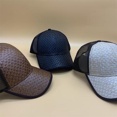 China New Style JOINT Design Customized 6 Panel Straw Trucker Baseball Mesh Hat Bamboo Cap for sale