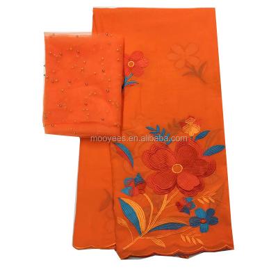 China 100% Anti-Static Orange Printed Linen Lady Dress Embroidery Luxury Cotton Cloth Cloth Fabric for sale