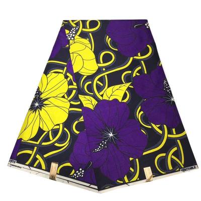 China Wholesale Popular Fashion Ankara Fabric Anti-UV featrued Purple Flower African Wax Prints Cloth Wax Fabric for sale