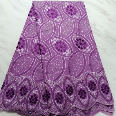 China Lasting Lace Fabric African Cotton Sustainable Luxury Swiss Lace Fabric Light Purple Dry 100% Cotton Swiss Lace Fabric for sale