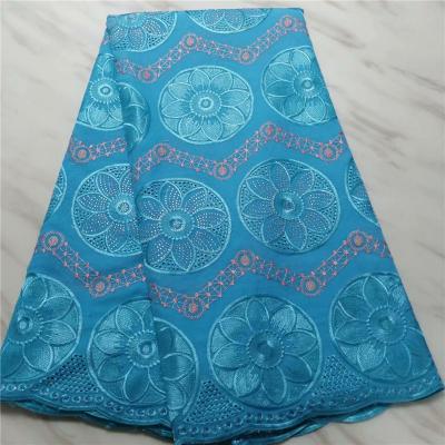 China Wholesale Viable Stone Material High Quality Sky Blue Swiss Nigerian Voile Lace Fabric Cotton Voile Lace Material For Party for sale