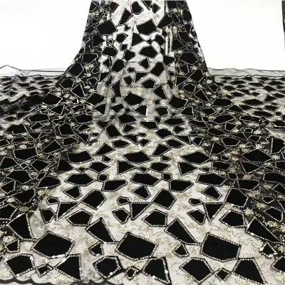 China Sequins Viable Sexy Black Net Lace Fabric Irregular Color Design Embroidered Wedding French Lace Hot Sale Nigeria Lace For Party for sale