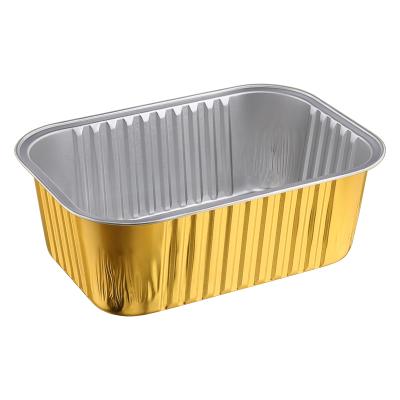 China Kraft Aluminum Foil Gold Color 680ml Capacity Food Container Rectangle For Food Packaging , Take Out BBQ Pizza Pastra for sale