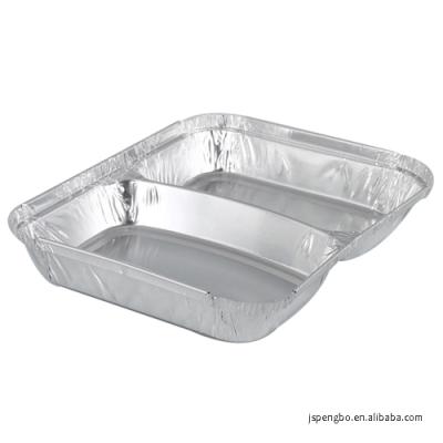 China Eco-friendly OEM 800ml 28oz Capacity 2 Compartments Aluminum Foil Trays Disposable Aluminum Foil Container for sale