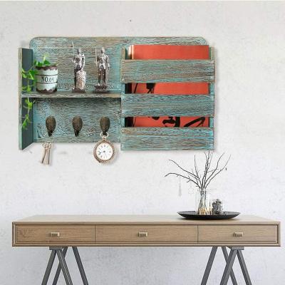 China Sustainable Wooden Wall Mounted Main Post Rack With 3 Hooks Main Shelf for sale