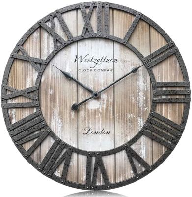 China Vintage Frame Mediterranean Round Metal Roman Numeral Wall Clock for sale