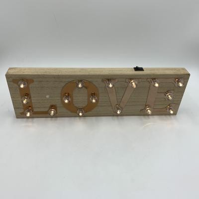 China Europe Wooden Wall Art Love Letter Table Wall Art Decor With Led Lights for sale