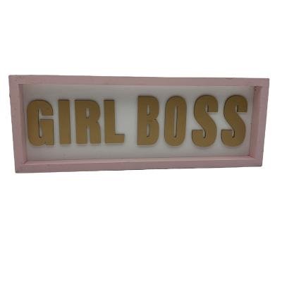 China Europe Girl Boss Wall Plaque Pallet Saying Quotes Wood Sign for sale